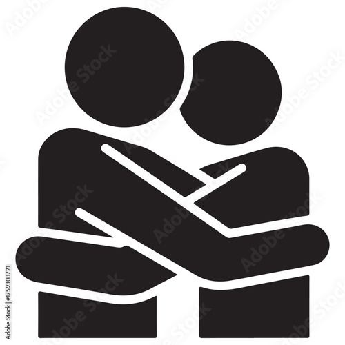 Minimalist Black Silhouette of Two People Hugging on White Background