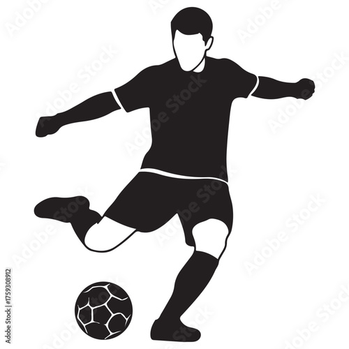 Monochromatic Vector Silhouette Graphic of Soccer Player Kicking Ball