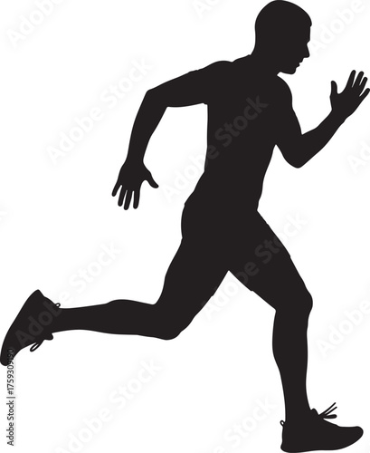 Silhouette of a male runner in mid-stride, arms pumping running athlete on transparent background