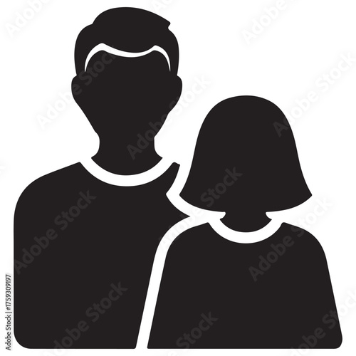 Minimalist Black Silhouette Icon of Two People on White Background