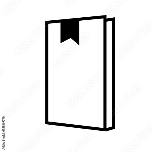 Black and white minimalist bookmark or ribbon icon symbolizing reading, saving, or marking important content. Flat vector design suitable for education, web, and app interfaces.
