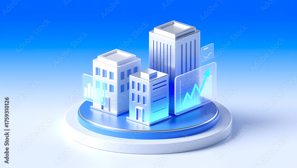 Fototapeta premium Smart city future technological business building, abstract KV main visual business PPT concept illustration
