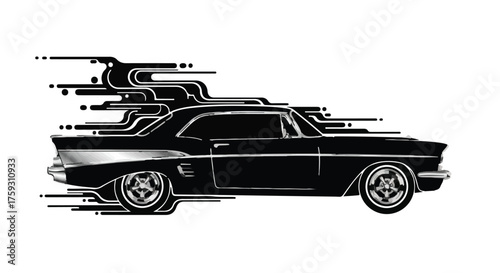 Sleek vintage car accelerating with dynamic motion blur effect