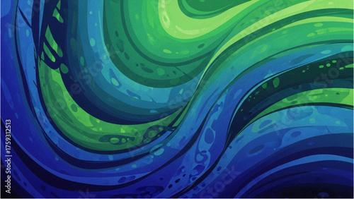 Abstract Blue and Green Wavy Swirls A Colorful and Dynamic Background Design