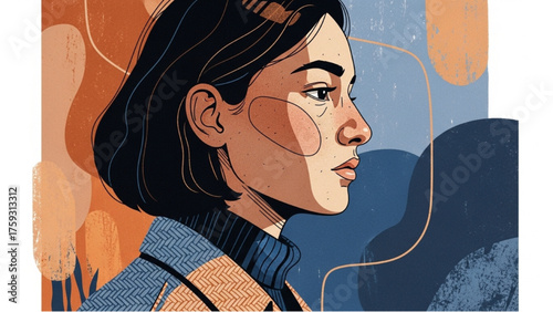 Portrait of a woman with short hair and a blue jacket looking to the side