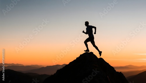 Wallpaper Mural Silhouette of Runner on Mountain Peak at Sunset with Scenic Horizon Torontodigital.ca