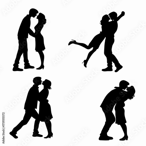 Vector art of collection of kissing couple silhouettes for design use