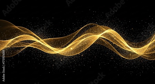 Stunning golden waves with glittering sparkles on black background creating a luxurious, elegant feel