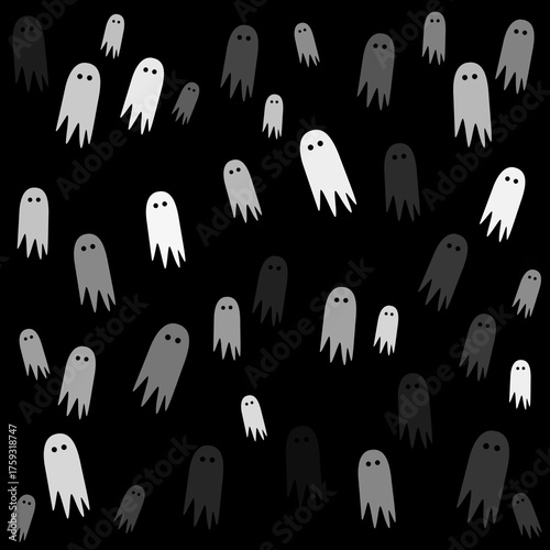 Somany ghosts flying Seamless Black and White Halloween Pattern – Tileable Spooky Background with Icons and Symbols