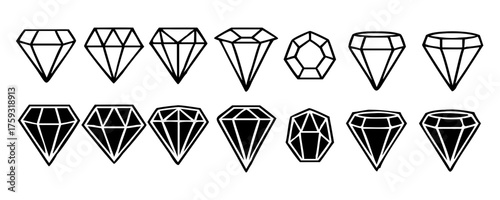 Diamond vector set, Diamond line icon, Gemstone symbol, logo illustration. isolated on white.
