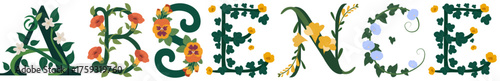 ABSENCE, Creative Botanical Alphabet Art Vector
