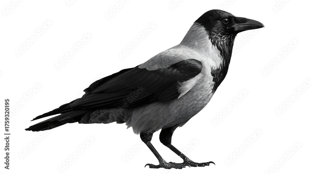 Fototapeta premium Hooded crow in detailed black and white artful rendering