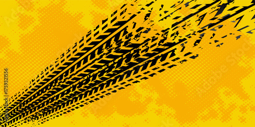 Vector automotive banner template. Grunge tire tracks backgrounds for landscape poster, digital banner, flyer, booklet, brochure and web design