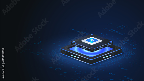 Artificial intelligence chips isometric vector illustration. ai microchip technology. good for AI systems landing page template.