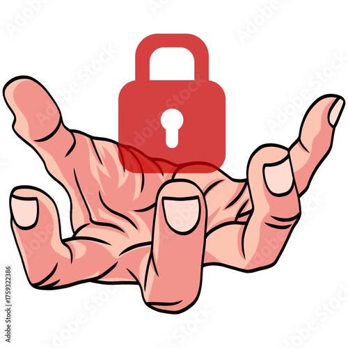 Hand Lock Icon Cyber Security Concept Illustration
