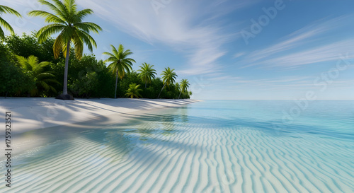 Fototapeta Naklejka Na Ścianę i Meble -  “Turquoise Caribbean Beach: Palm Trees, White Sand, and Calm Waters”
