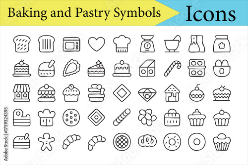 Sweet dessert vector icons pack for bakery, cafe, and patisserie visuals