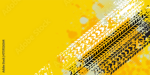 Vector automotive banner template. Grunge tire tracks backgrounds for landscape poster, digital banner, flyer, booklet, brochure and web design