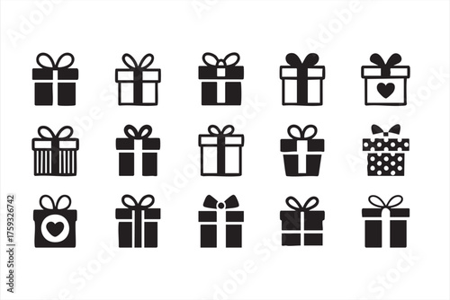 Wrapped gift box vector illustration pack featuring bows, ribbons, and hearts