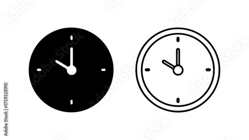 Wall clocks with outline and solid fill with transparent background