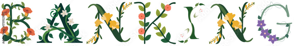 Fototapeta premium BANKING, Romantic Floral Letter Illustration Art