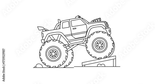 High-Quality Line Art of a Monster Truck with Huge Wheels Kids Coloring Page