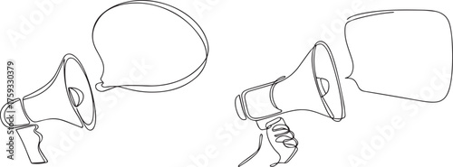 Set of Hand drawn sketch of a megaphone with a speech bubble for announcement