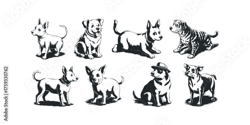 Collection of Hand Drawn Dog Poses and Expressions