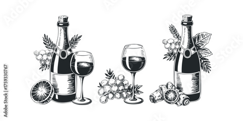 Bubbles drink bottle with grapes and orange slices