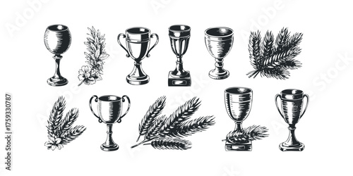Collection of Trophies and Wheat Stalks