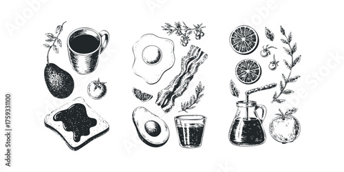 Hand Drawn Breakfast Food and Drink Arrangement