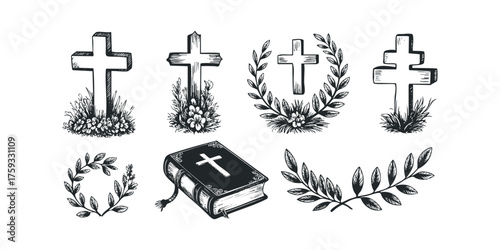 Collection of Hand Drawn Religious Symbols and Grave Markers