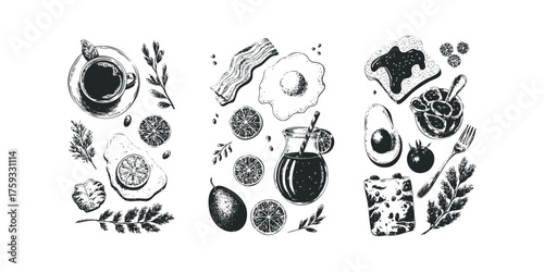 Sketch of a Balanced Breakfast with Coffee and Fresh Fruit