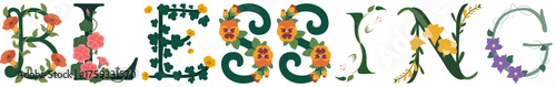 BLESSING, Floral Alphabet Typography Wall Art