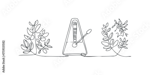 Continuous line drawing of a metronome with plants