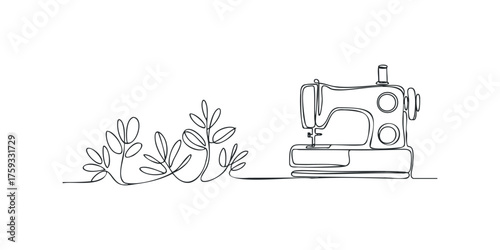 Sewing machine and organic floral motif line art