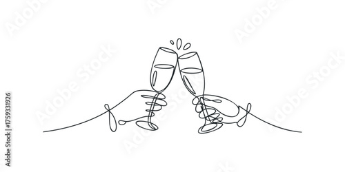 Two hands holding champagne flutes toasting
