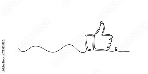 One line drawing of a thumb up symbol with a wavy line