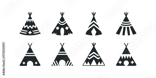 Collection of Native American Wigwam Icons