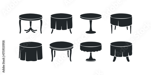 Collection of Silhouetted Round Tables with Cloth Drapes