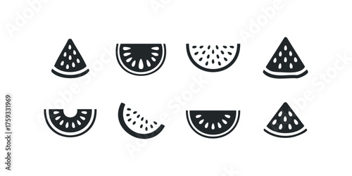 Collection of Black Slices and Wedges of Watermelon Icons
