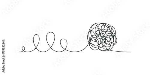 Abstract scribble transitioning from a smooth line to a complex knot