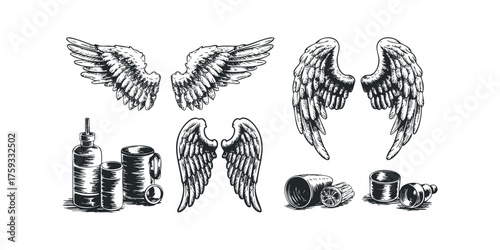 Engraved Angel Wings and Vintage Tool Collection