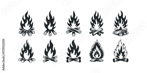 Collection of Black and White Campfire Icons