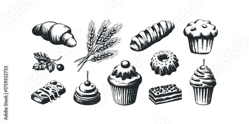 Collection of baked goods and wheat stalks