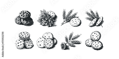 Assortment of Chocolate Chip Cookies with Wheat Stalks