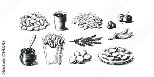 Hand Drawn Potato Chips Fries and Drink Collection