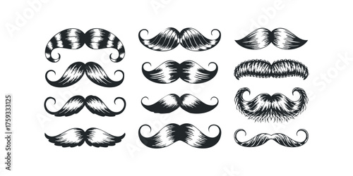 Collection of Nine Detailed Mustache Styles