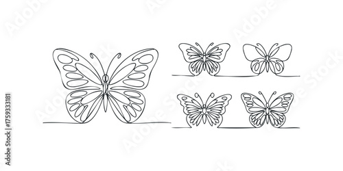 Collection of stylized butterfly outlines in continuous line
