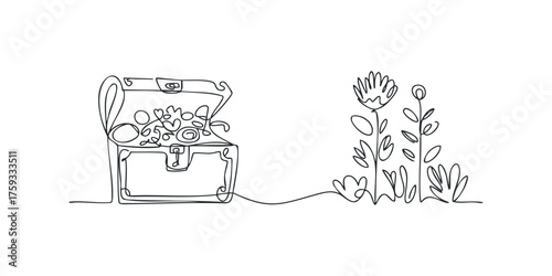 Open treasure chest overflowing with hearts and flowers